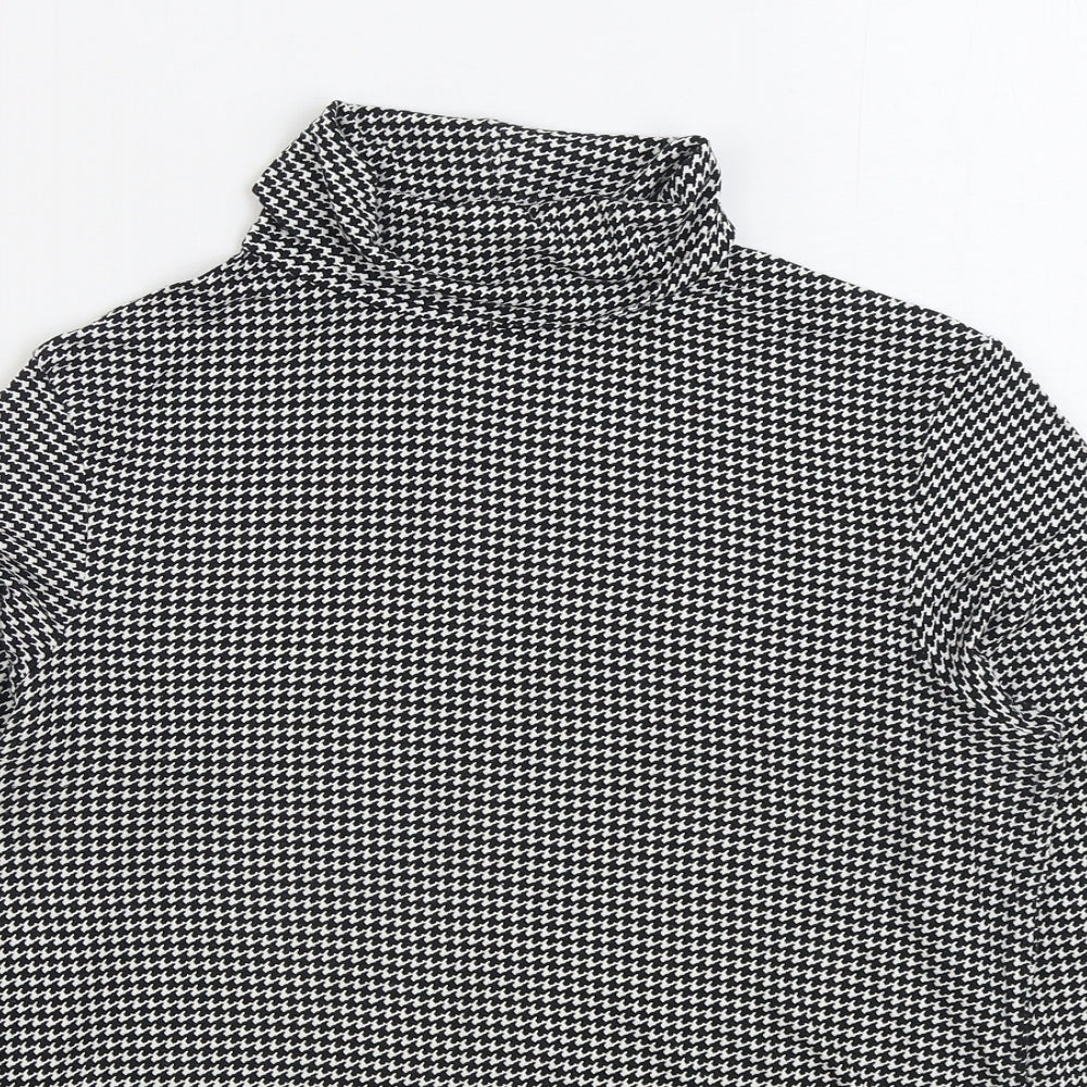 Dorothy Perkins Womens Black Geometric Viscose Basic T-Shirt Size 14 Roll Neck - Houndstooth