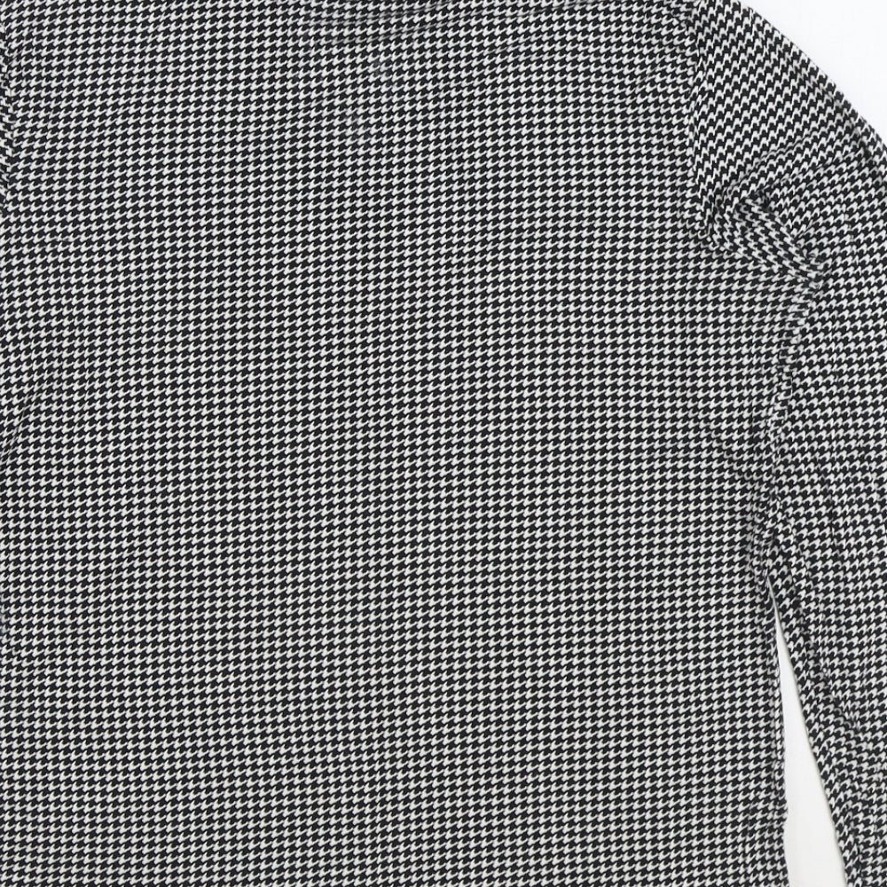 Dorothy Perkins Womens Black Geometric Viscose Basic T-Shirt Size 14 Roll Neck - Houndstooth