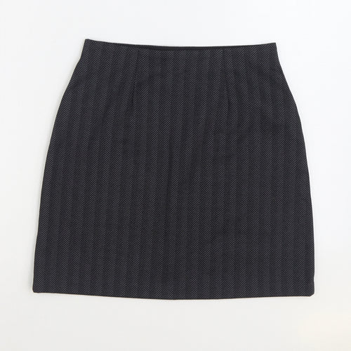 F&F Womens Black Herringbone Polyester Straight & Pencil Skirt Size 8