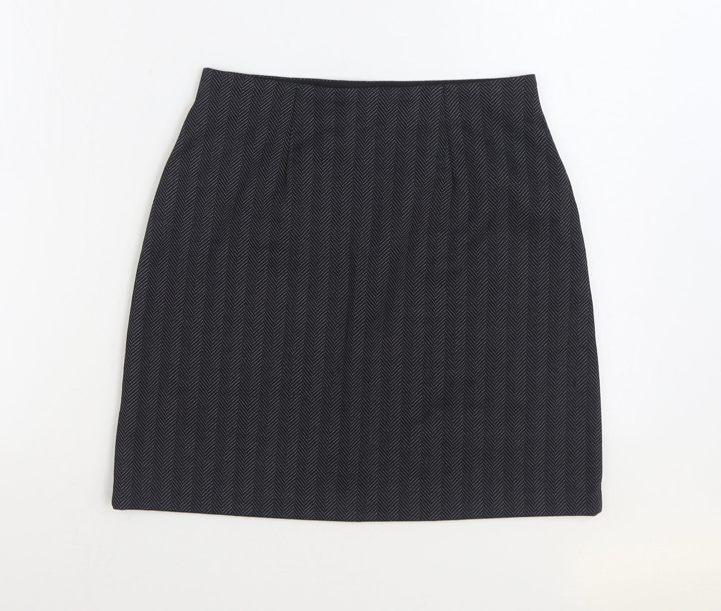 F&F Womens Black Herringbone Polyester Straight & Pencil Skirt Size 8