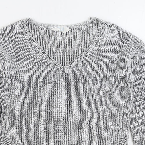 Primark Womens Grey V-Neck Polyester Pullover Jumper Size 6