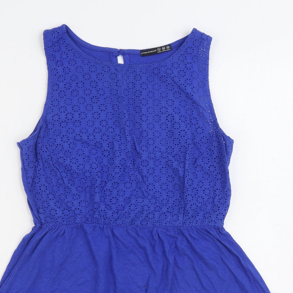 Atmosphere Womens Blue Cotton Skater Dress Size 12 Boat Neck Pullover