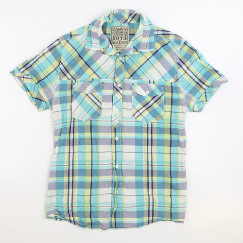 Easy Mens Multicoloured Plaid Cotton Button-Up Size S Collared Button