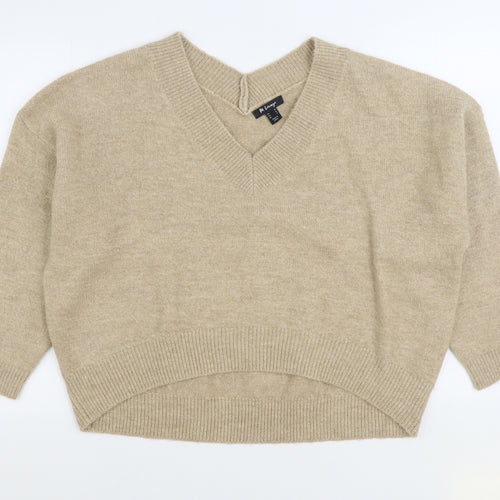 M Lounge Womens Beige V-Neck Acrylic Pullover Jumper Size M
