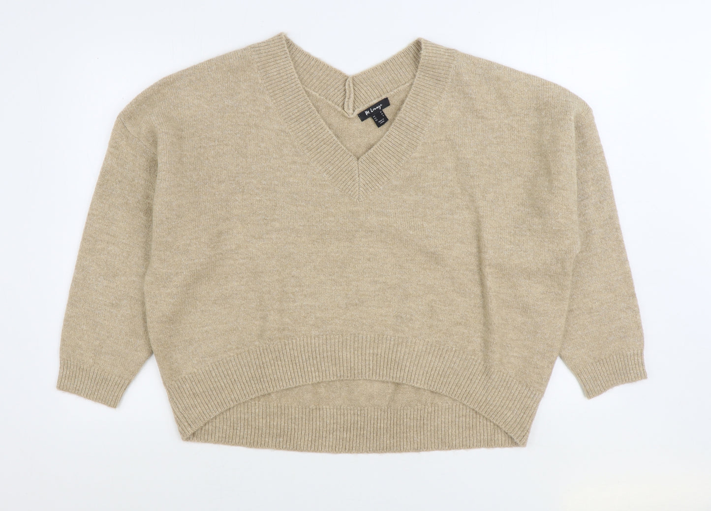 M Lounge Womens Beige V-Neck Acrylic Pullover Jumper Size M