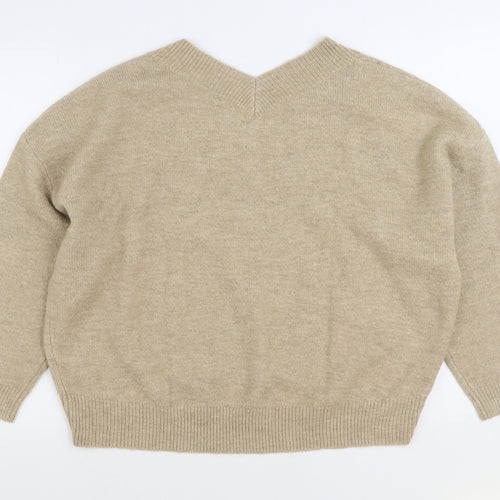 M Lounge Womens Beige V-Neck Acrylic Pullover Jumper Size M