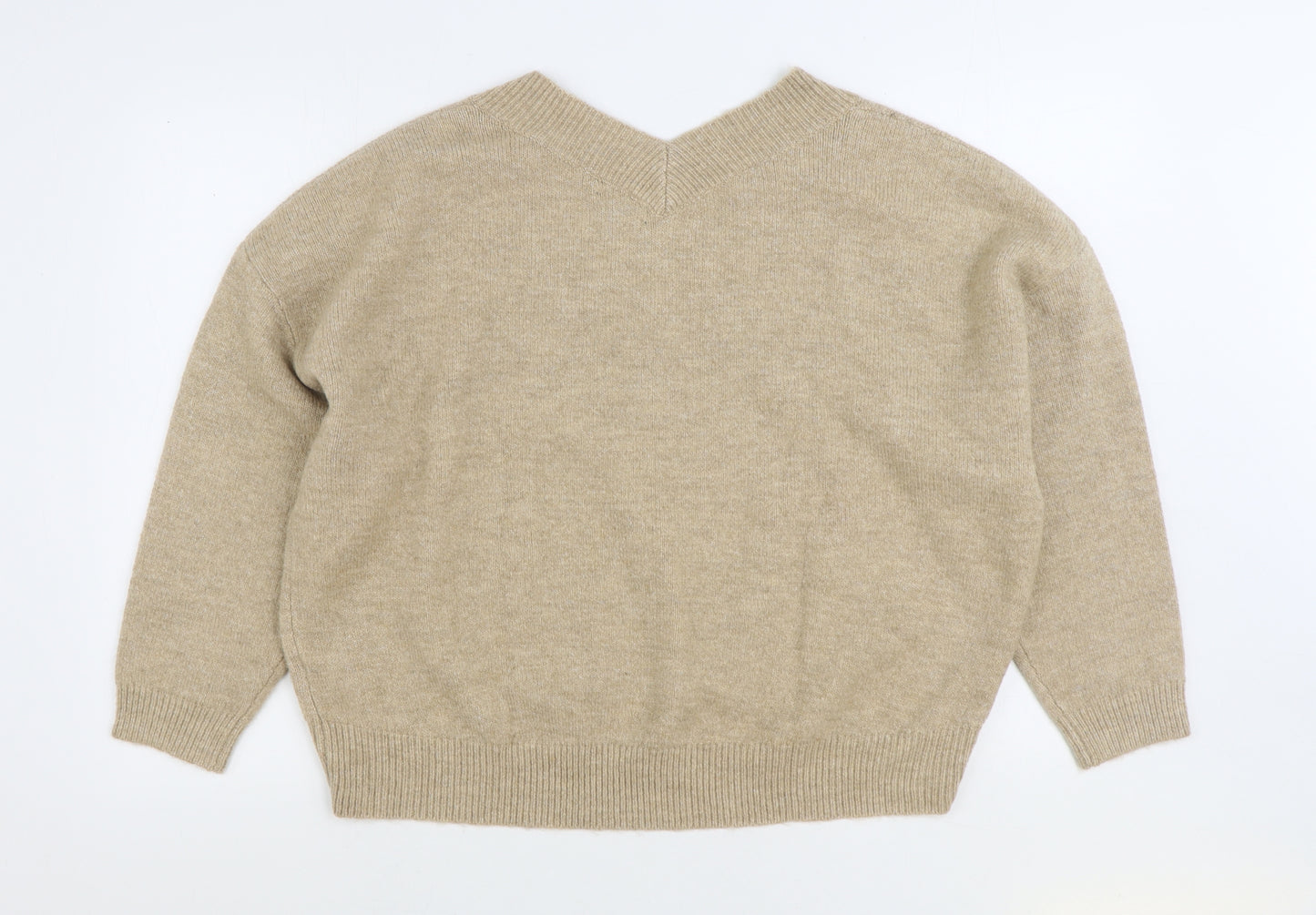 M Lounge Womens Beige V-Neck Acrylic Pullover Jumper Size M