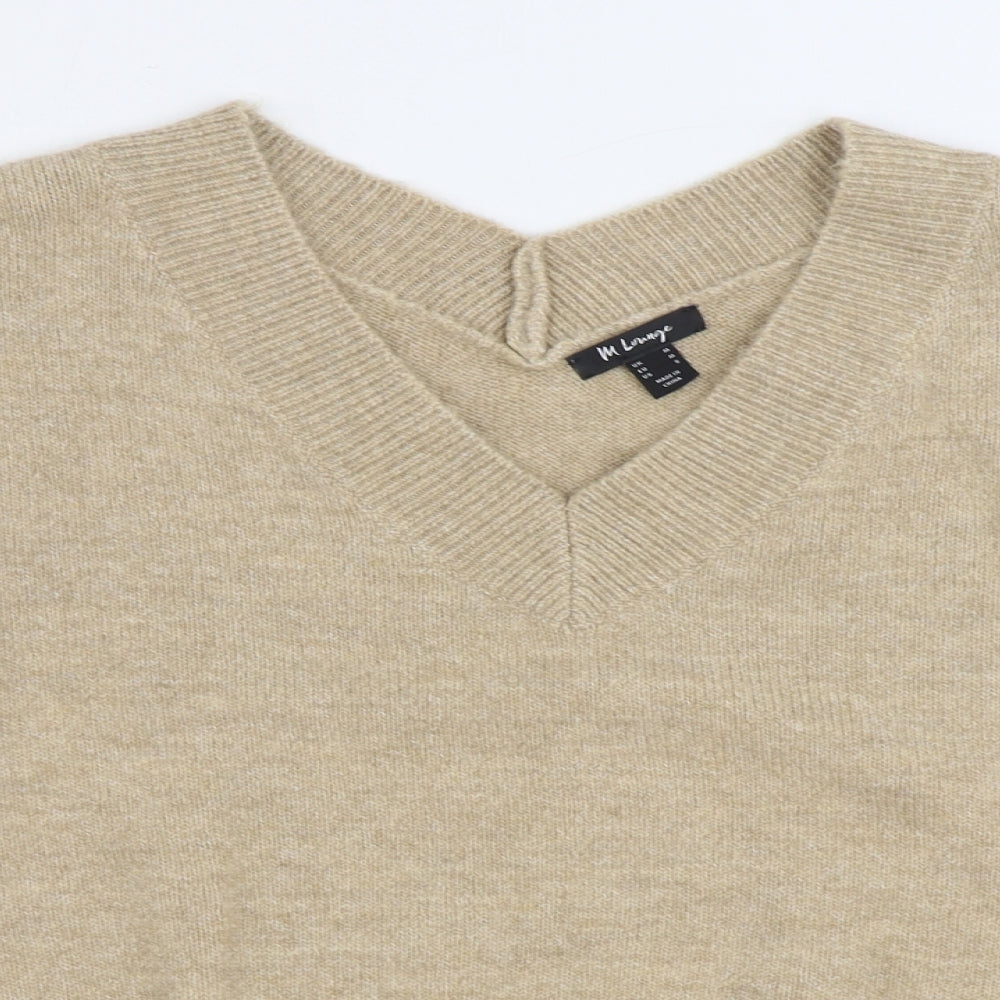 M Lounge Womens Beige V-Neck Acrylic Pullover Jumper Size M