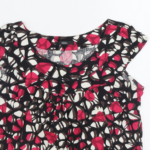 Marks and Spencer Womens Multicoloured Geometric Linen Basic Blouse Size 8 Boat Neck