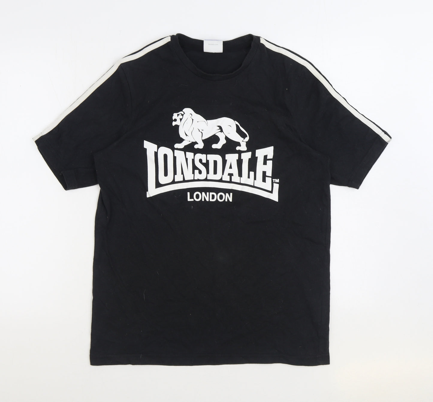 Lonsdale Mens Black Cotton T-Shirt Size M Round Neck