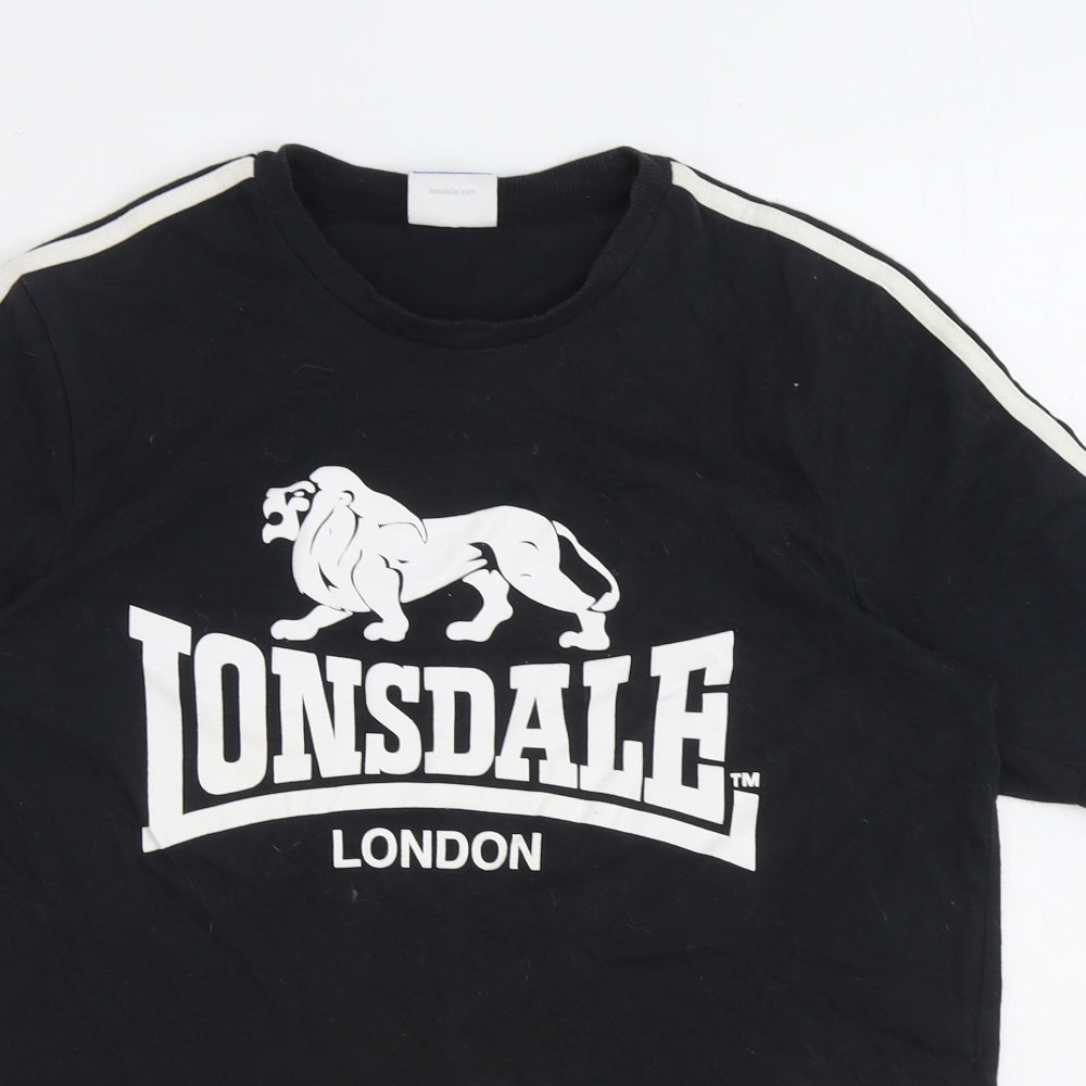 Lonsdale Mens Black Cotton T-Shirt Size M Round Neck