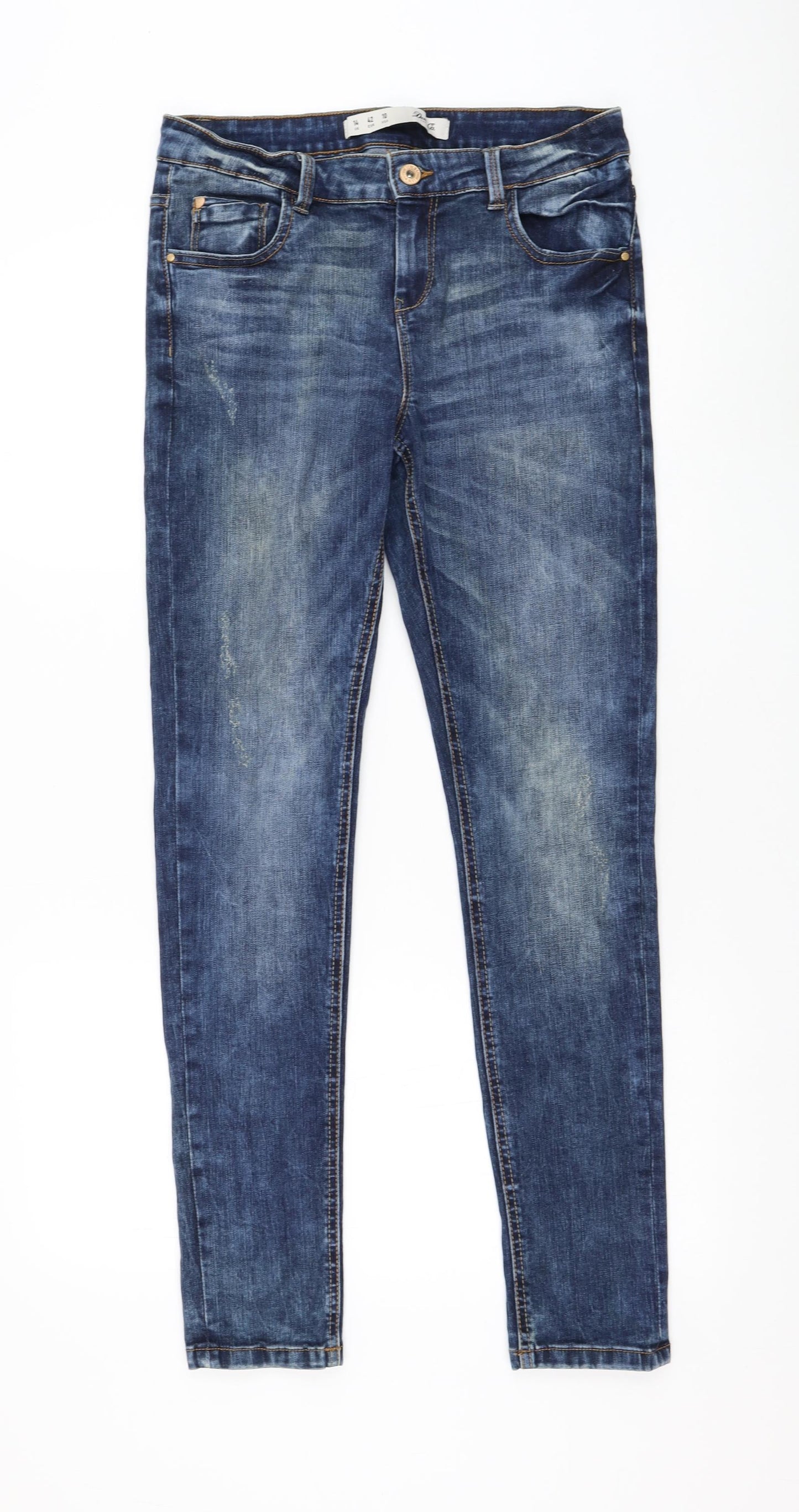 Primark Womens Blue Cotton Skinny Jeans Size 14 L30 in Regular Zip