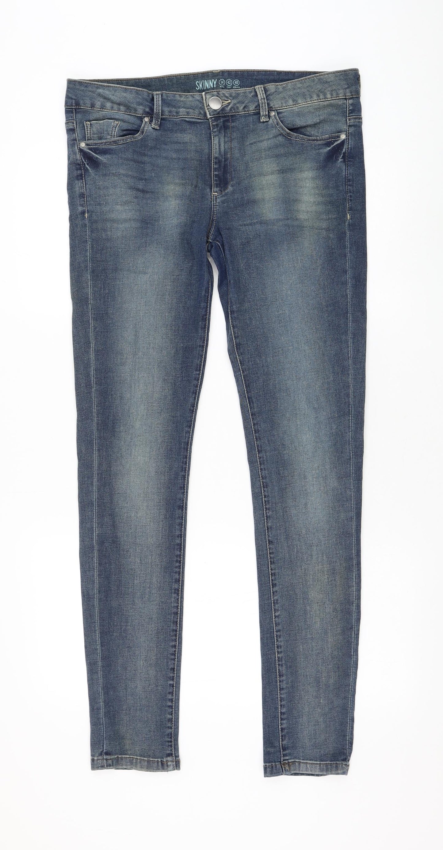 Primark Womens Black Cotton Skinny Jeans Size 14 L32 in Regular Zip