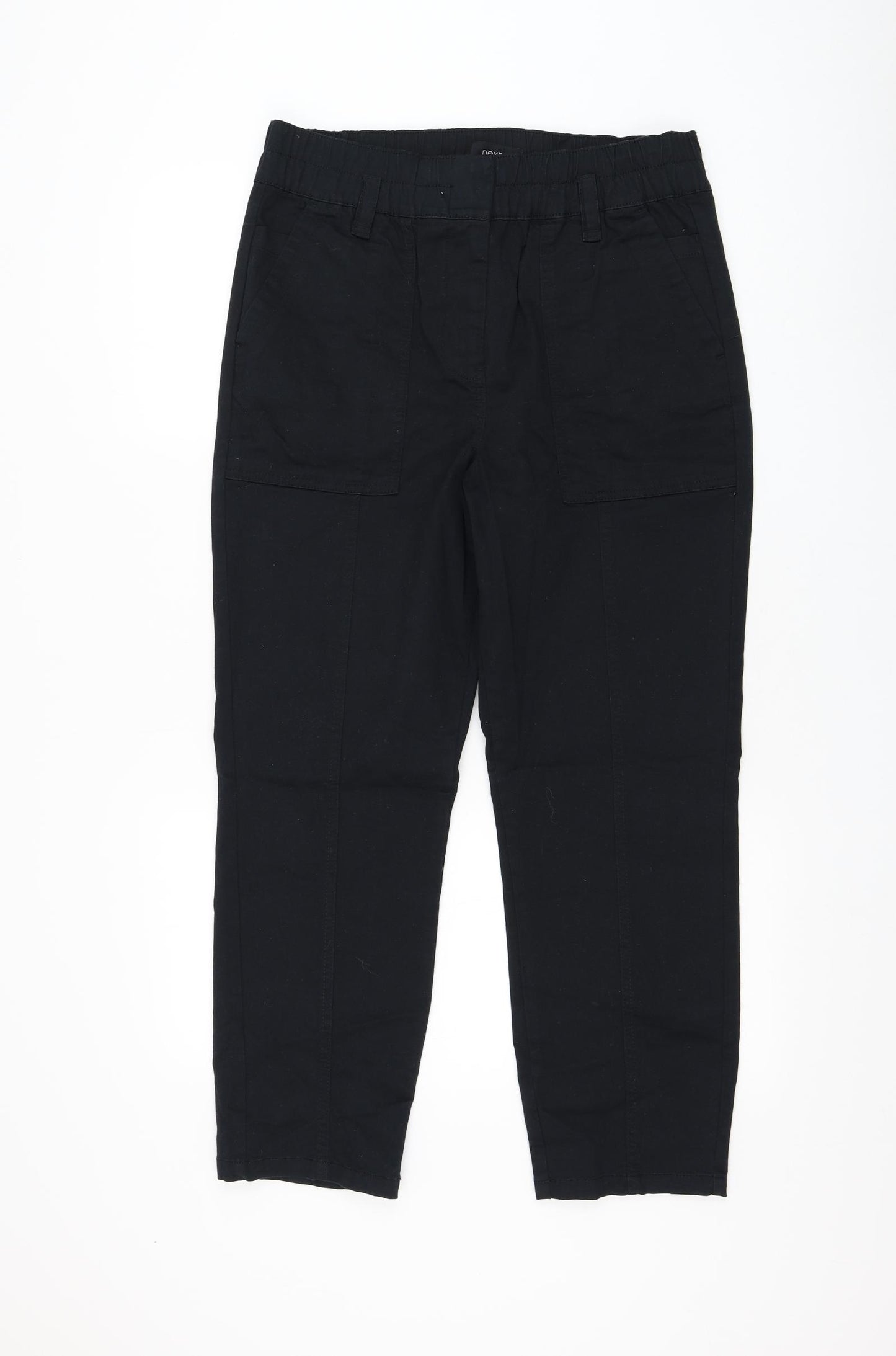NEXT Womens Black Cotton Cargo Trousers Size 12 L26 in Regular Zip