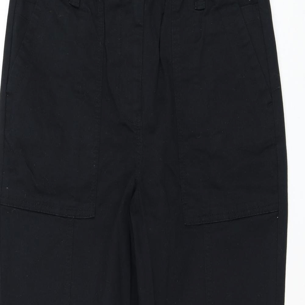 NEXT Womens Black Cotton Cargo Trousers Size 12 L26 in Regular Zip
