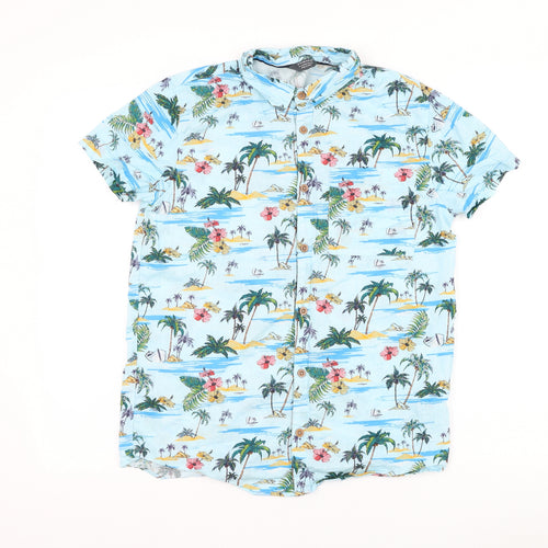 Primark Girls Blue Floral Cotton Basic Button-Up Size 13-14 Years Collared Button - Tropical