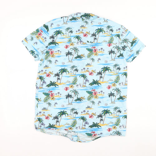 Primark Girls Blue Floral Cotton Basic Button-Up Size 13-14 Years Collared Button - Tropical