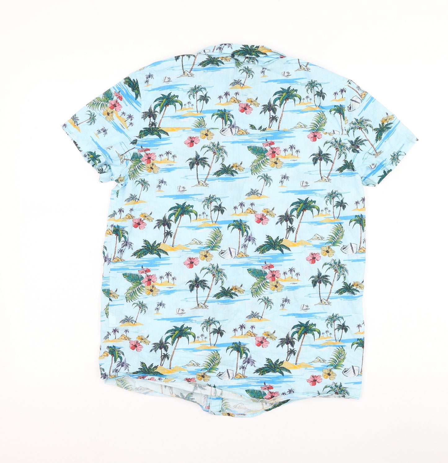 Primark Girls Blue Floral Cotton Basic Button-Up Size 13-14 Years Collared Button - Tropical