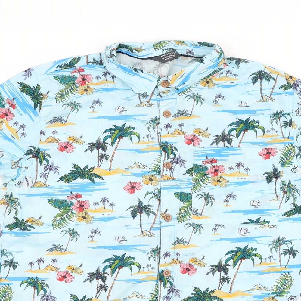 Primark Girls Blue Floral Cotton Basic Button-Up Size 13-14 Years Collared Button - Tropical