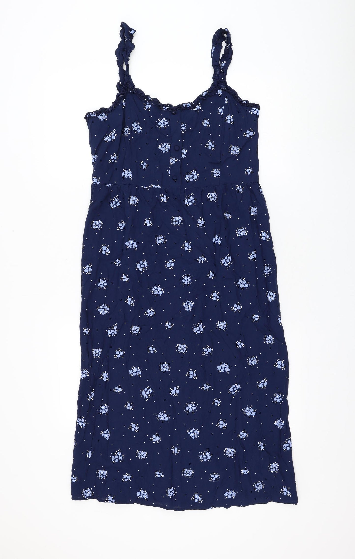 Papaya Womens Blue Floral Viscose A-Line Size 14 Round Neck Button