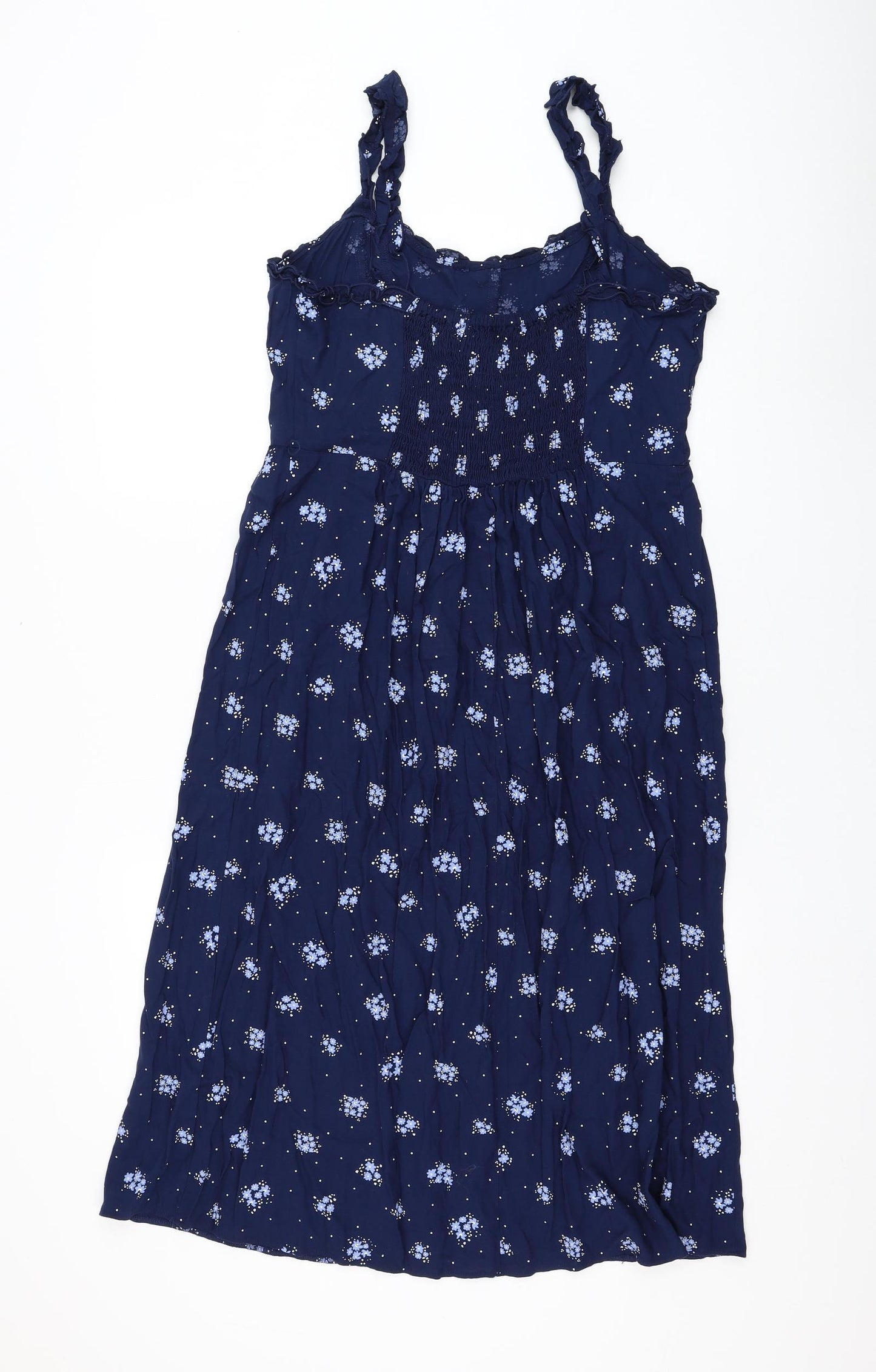 Papaya Womens Blue Floral Viscose A-Line Size 14 Round Neck Button