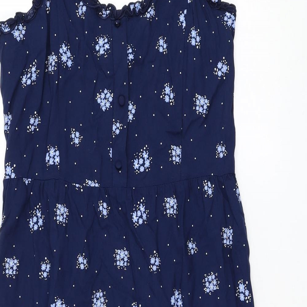 Papaya Womens Blue Floral Viscose A-Line Size 14 Round Neck Button