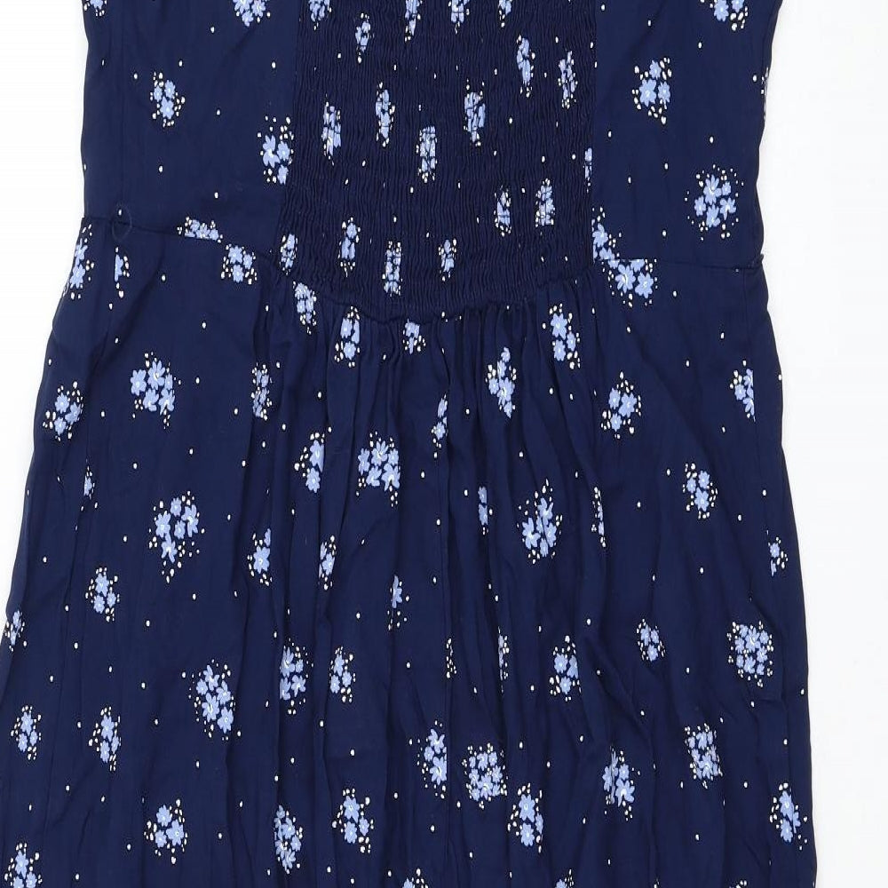 Papaya Womens Blue Floral Viscose A-Line Size 14 Round Neck Button