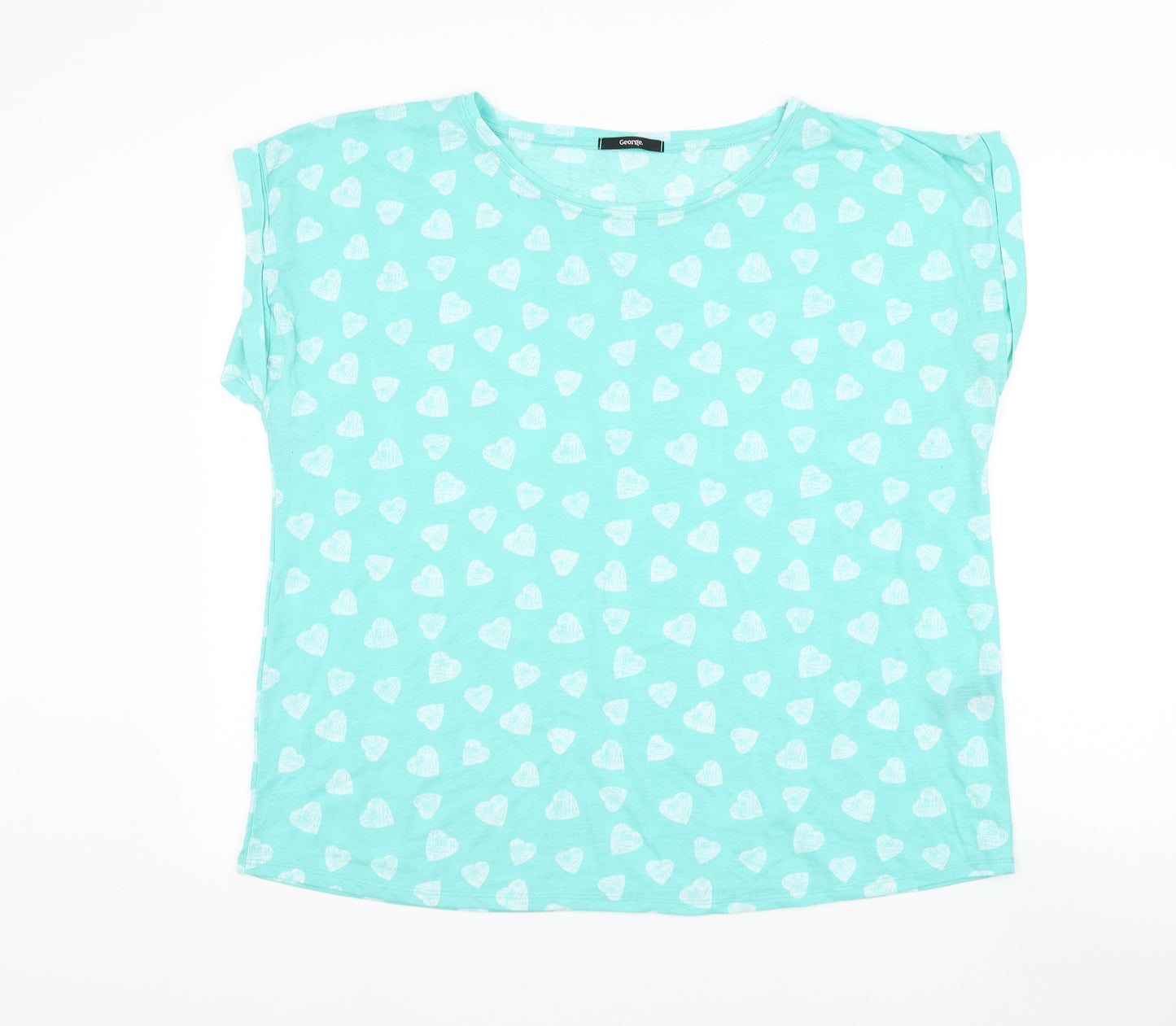 George Womens Blue Geometric Cotton Basic T-Shirt Size 24 Round Neck - Hearts