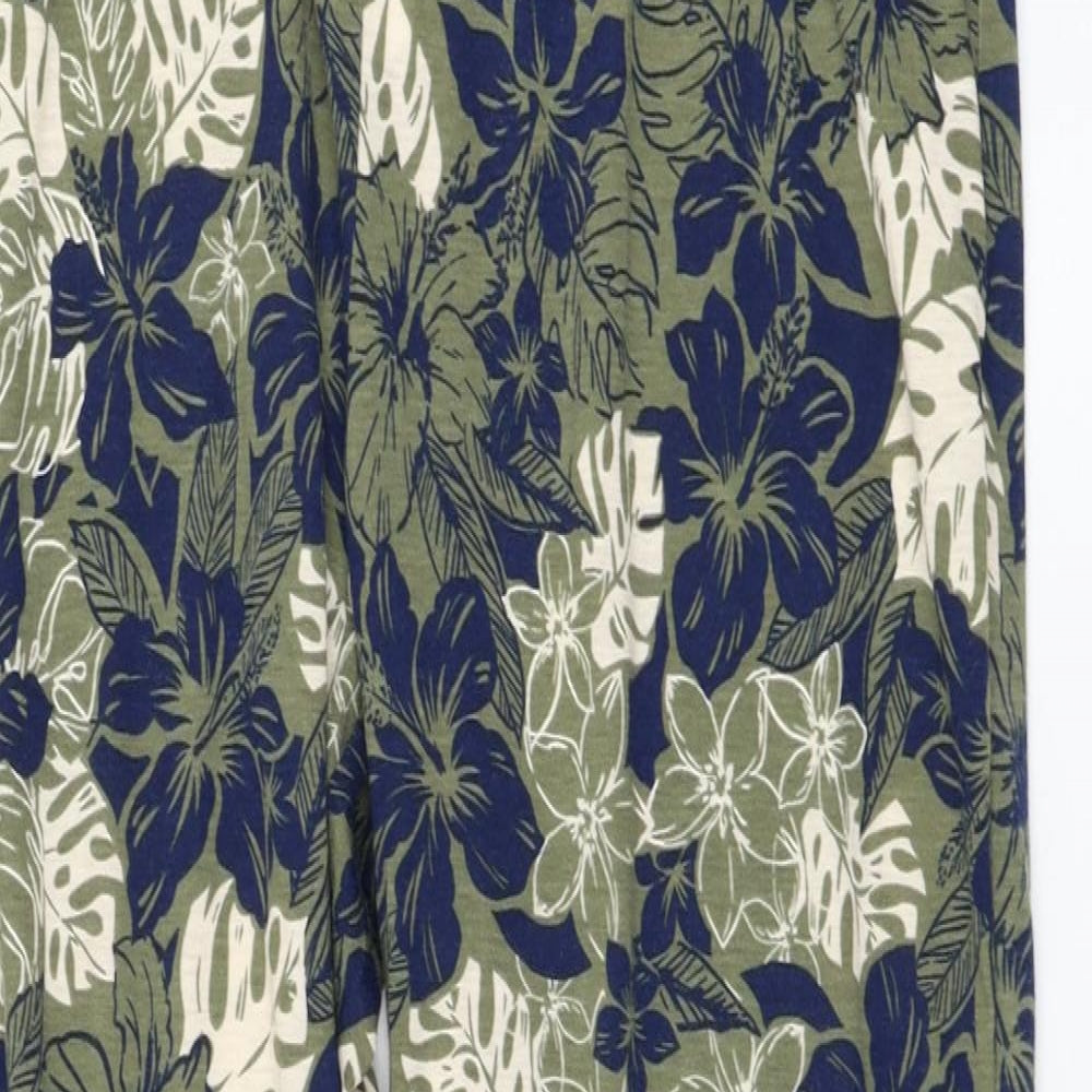 Primark Womens Green Floral Viscose Jogger Trousers Size 12 L28 in Regular Drawstring