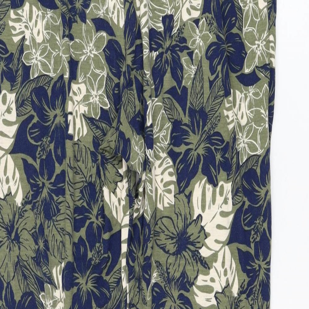 Primark Womens Green Floral Viscose Jogger Trousers Size 12 L28 in Regular Drawstring