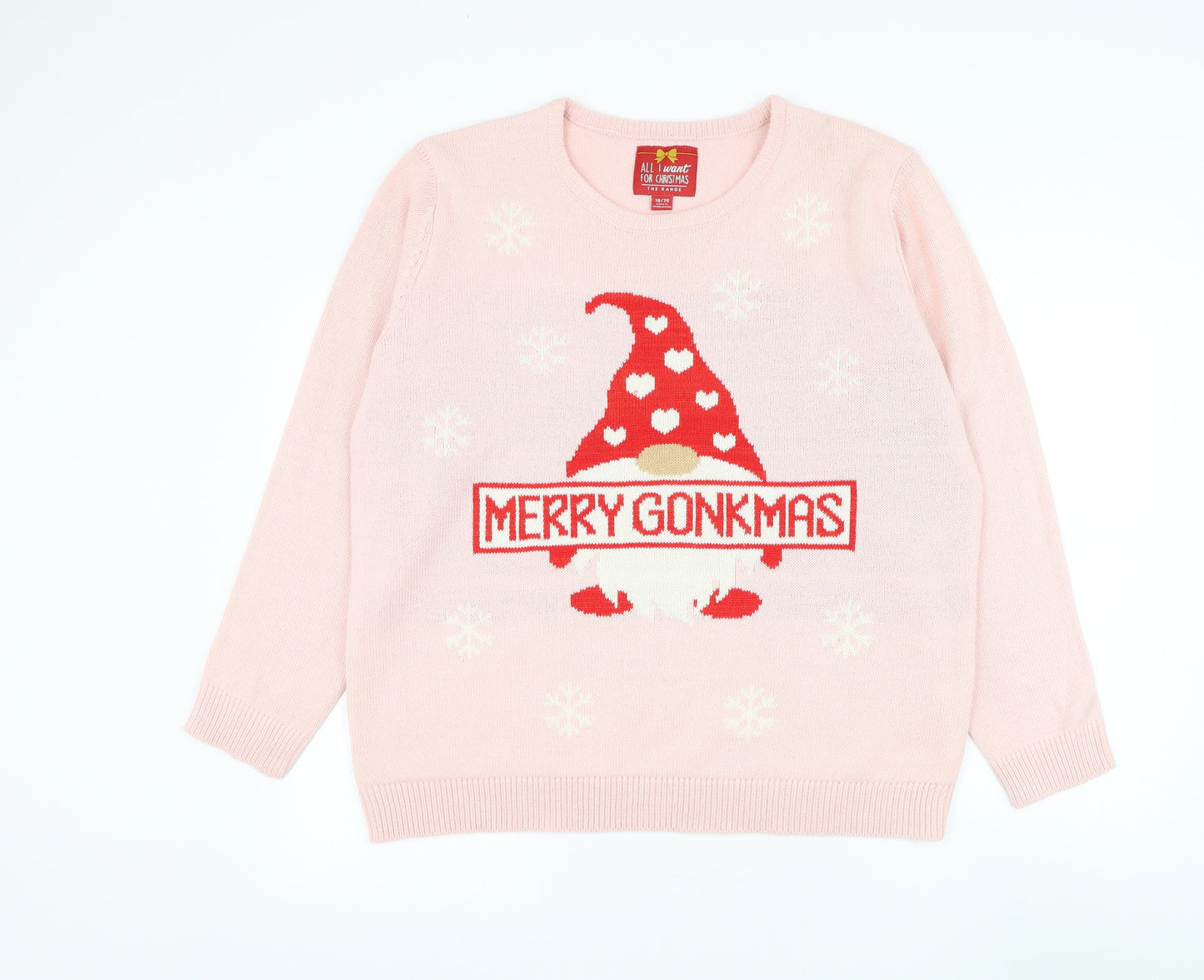 Ridge & Co Womens Pink Round Neck Acrylic Pullover Jumper Size 18 - Merry Gonkmas