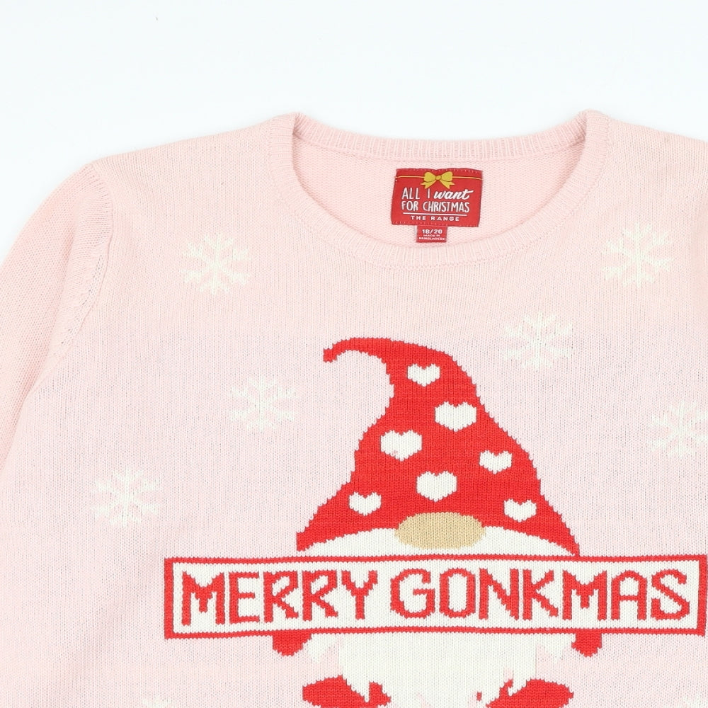 Ridge & Co Womens Pink Round Neck Acrylic Pullover Jumper Size 18 - Merry Gonkmas