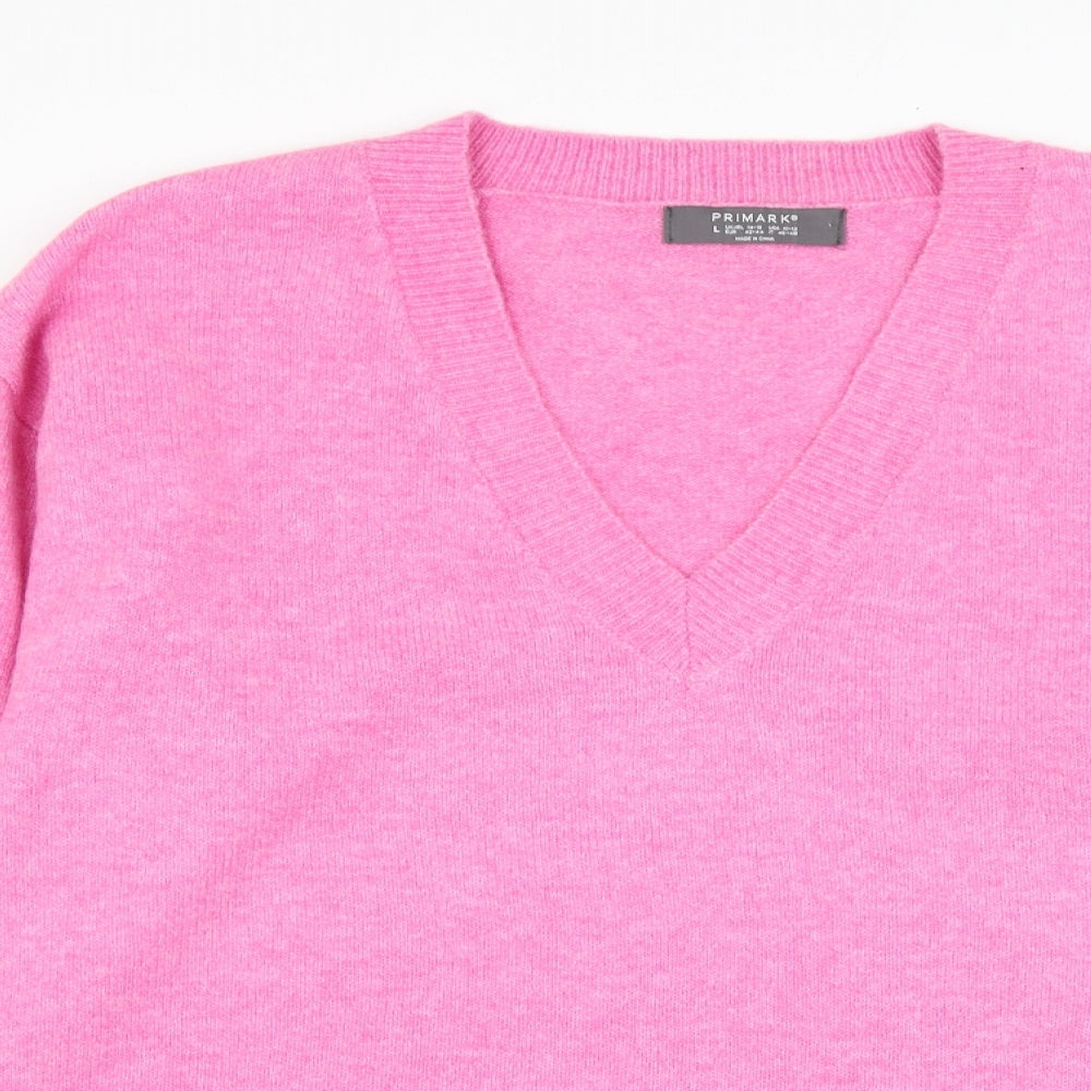 Primark Womens Pink V-Neck Acrylic Pullover Jumper Size 14
