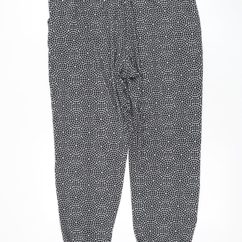 Primark Womens Black Geometric Polyester Jogger Trousers Size 12 L27 in Regular Drawstring