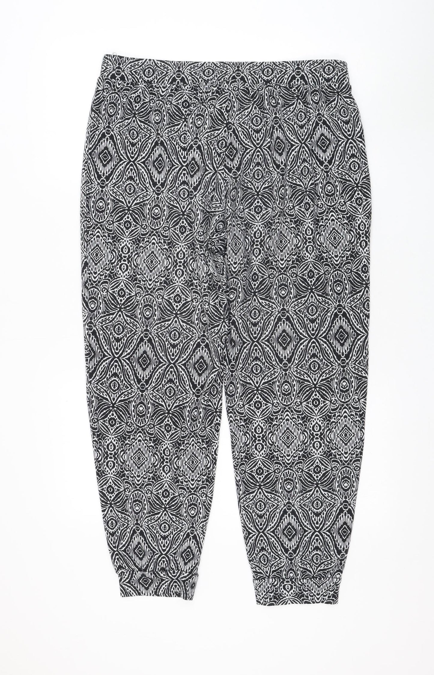 Primark Womens Black Geometric Polyester Harem Trousers Size 16 L27 in Regular Drawstring