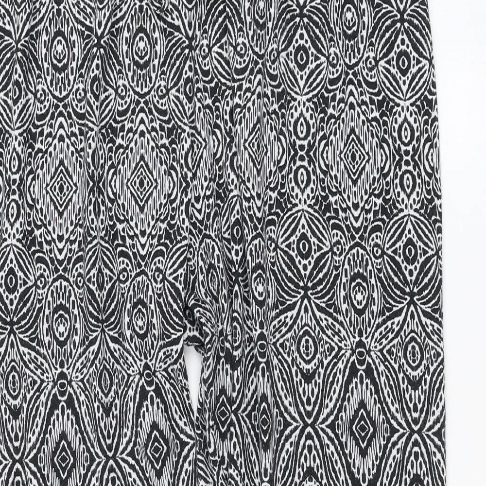Primark Womens Black Geometric Polyester Harem Trousers Size 16 L27 in Regular Drawstring