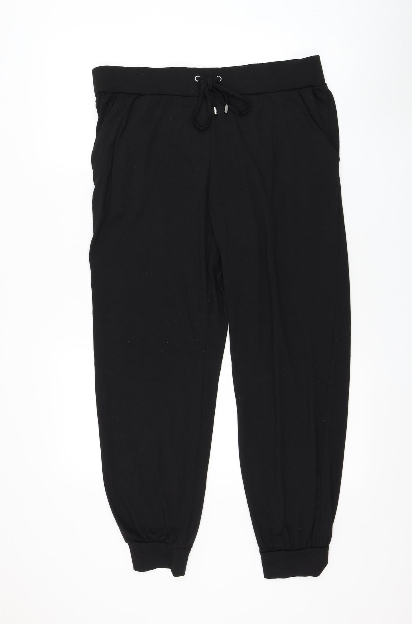 Primark Womens Black Polyester Jogger Trousers Size 12 L26 in Regular Drawstring