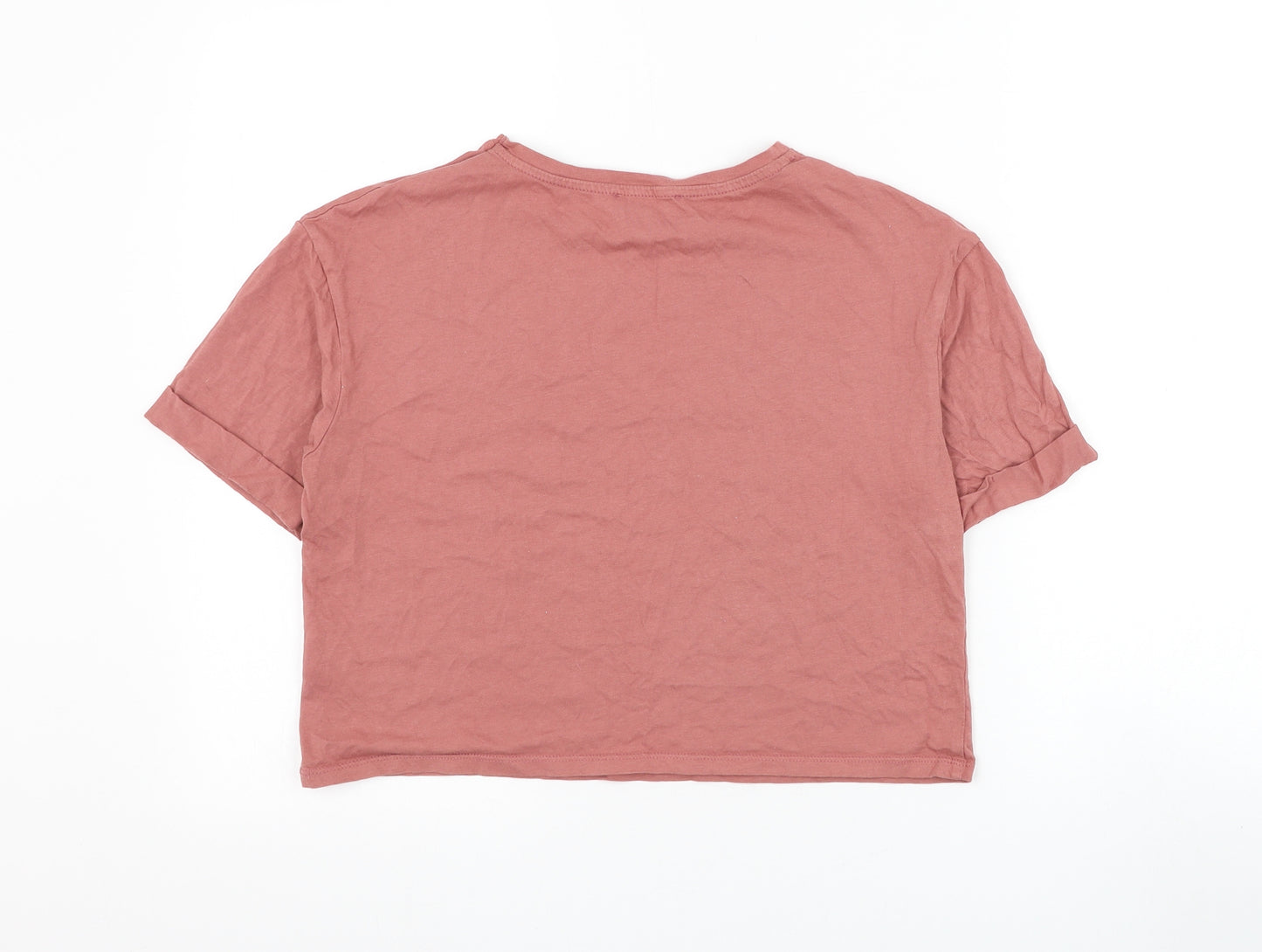 Primark Womens Pink Cotton Cropped T-Shirt Size 6 Round Neck - Be Nice