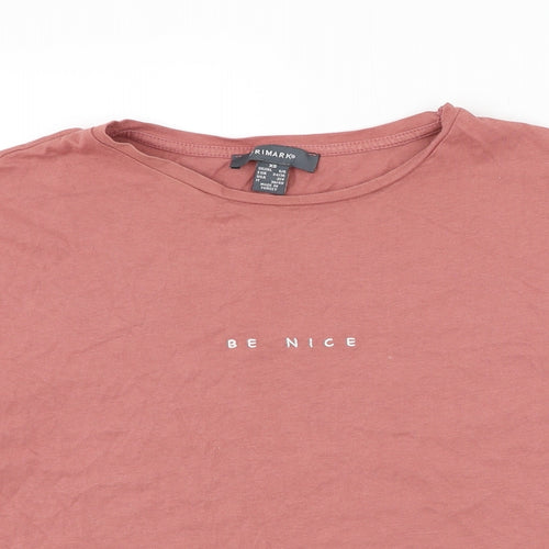 Primark Womens Pink Cotton Cropped T-Shirt Size 6 Round Neck - Be Nice