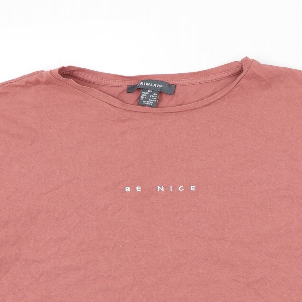 Primark Womens Pink Cotton Cropped T-Shirt Size 6 Round Neck - Be Nice