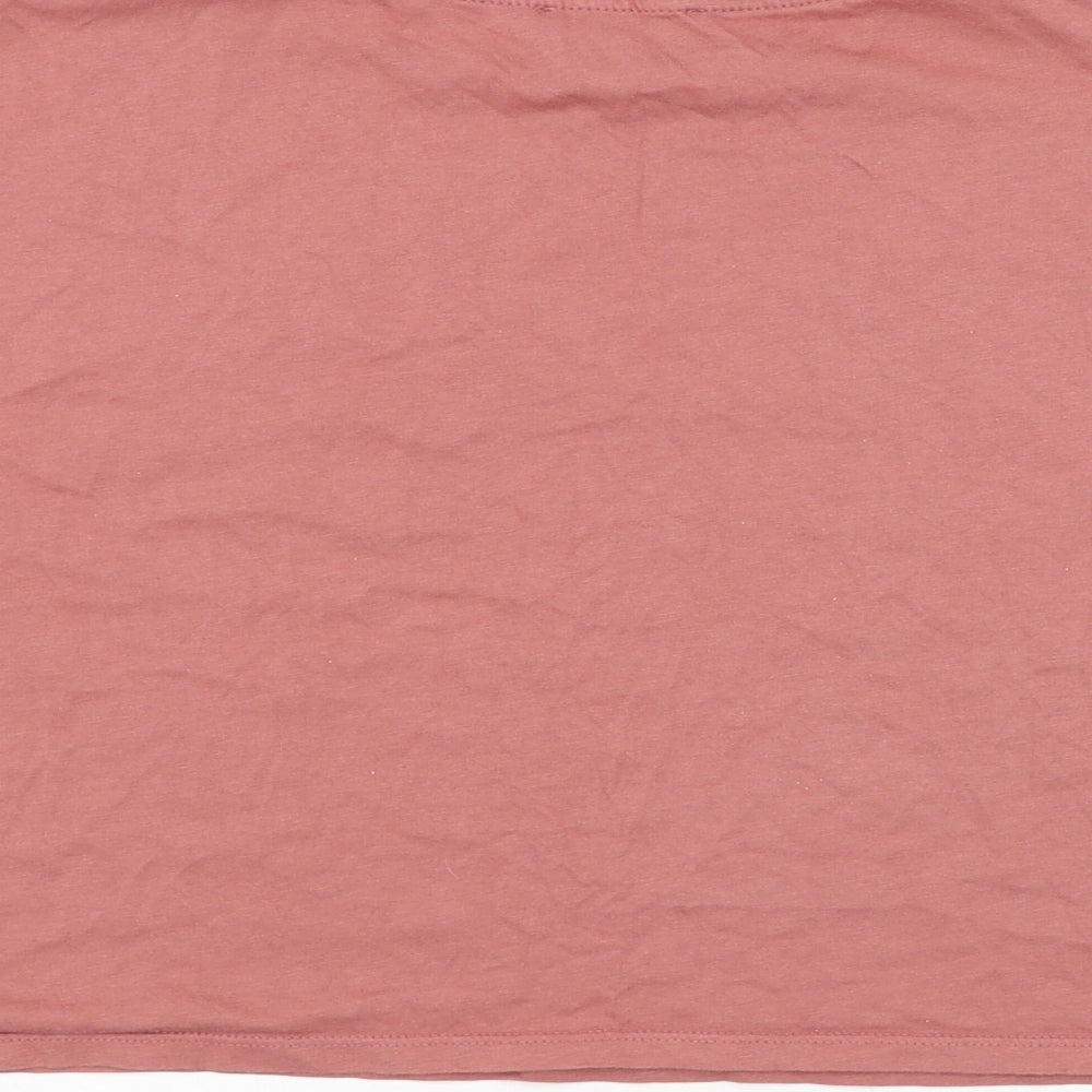 Primark Womens Pink Cotton Cropped T-Shirt Size 6 Round Neck - Be Nice