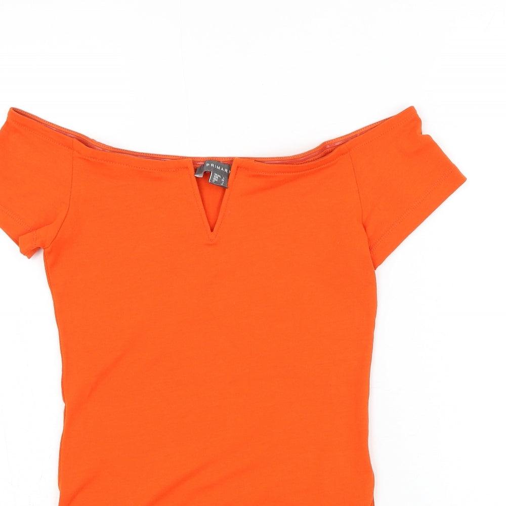 Primark Womens Orange Cotton Bodysuit One-Piece Size 6 Snap