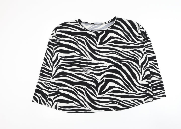New Look Womens White Round Neck Animal Print Polyester Pullover Jumper Size S - Zebra Print
