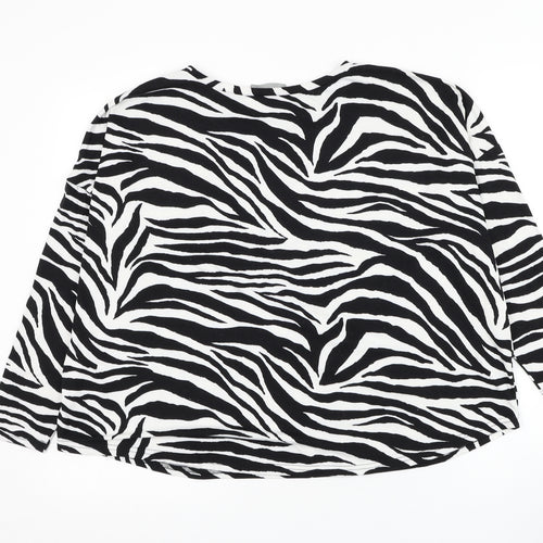 New Look Womens White Round Neck Animal Print Polyester Pullover Jumper Size S - Zebra Print