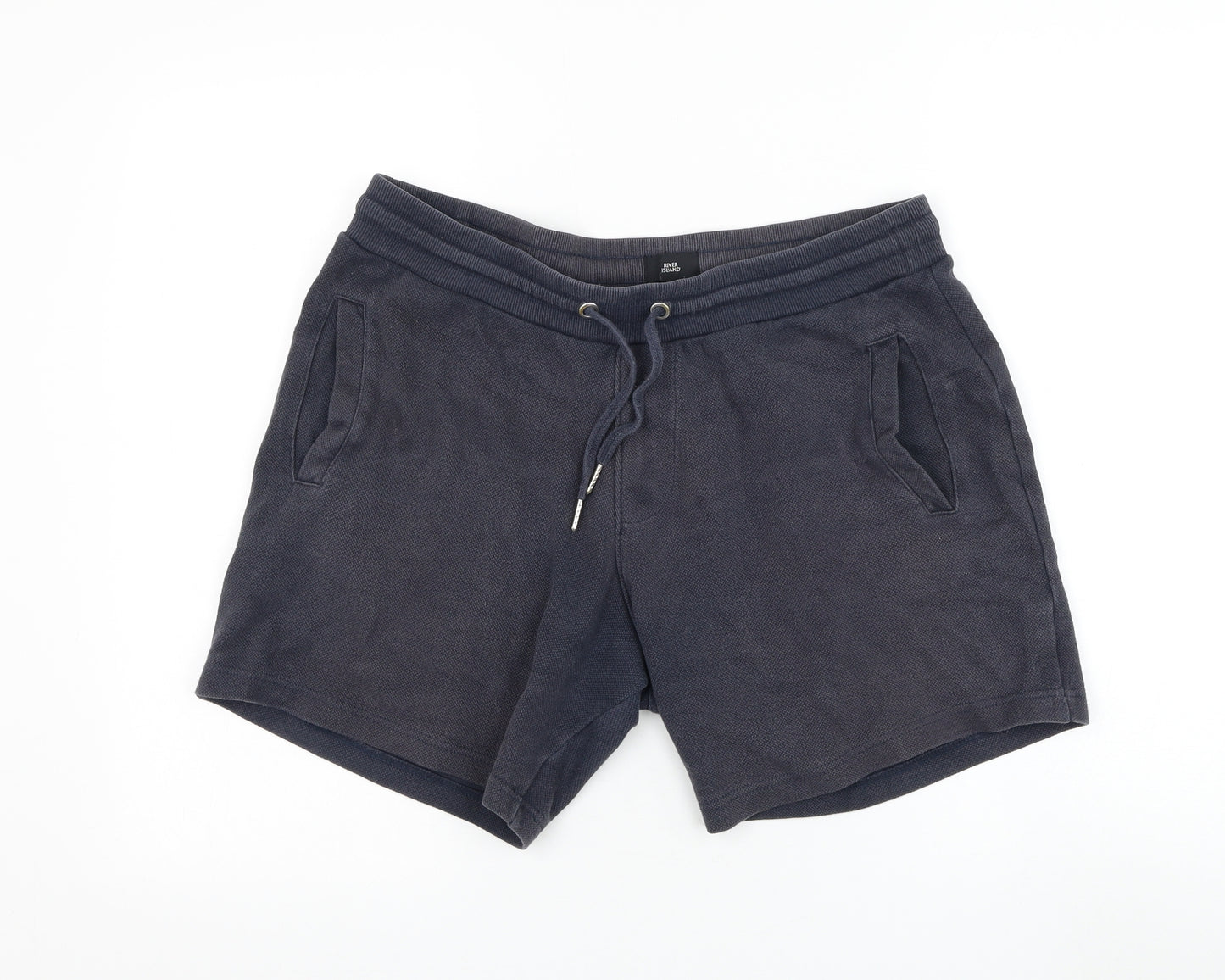 River Island Mens Blue Cotton Sweat Shorts Size M L7 in Regular Drawstring
