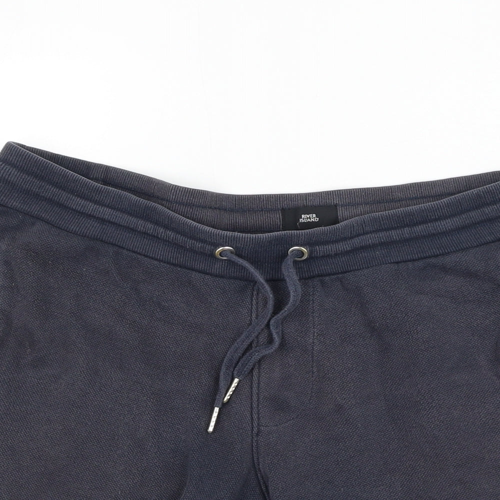 River Island Mens Blue Cotton Sweat Shorts Size M L7 in Regular Drawstring