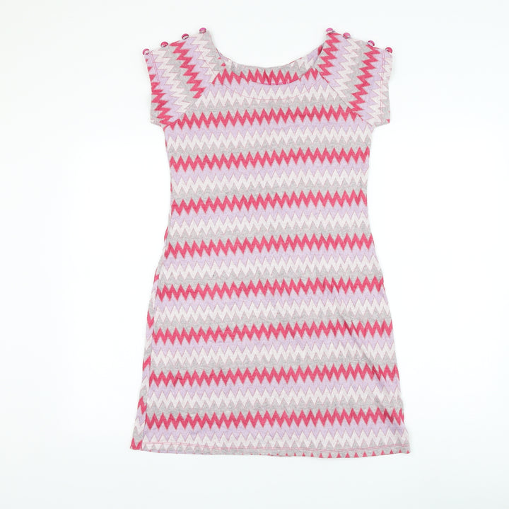 Preworn Womens Pink Chevron Polyester Shift Size M Round Neck Pullover