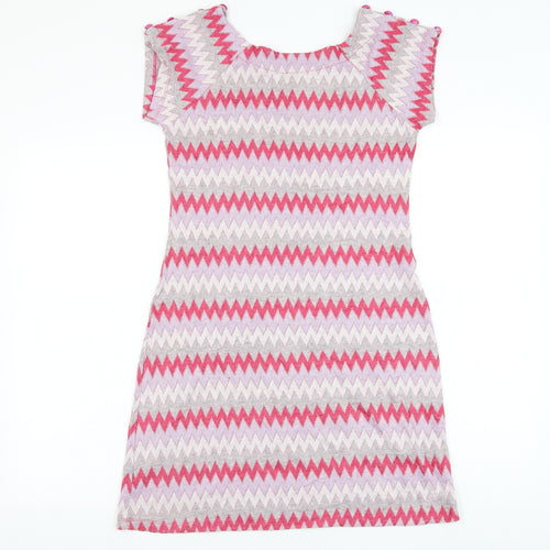 Preworn Womens Pink Chevron Polyester Shift Size M Round Neck Pullover