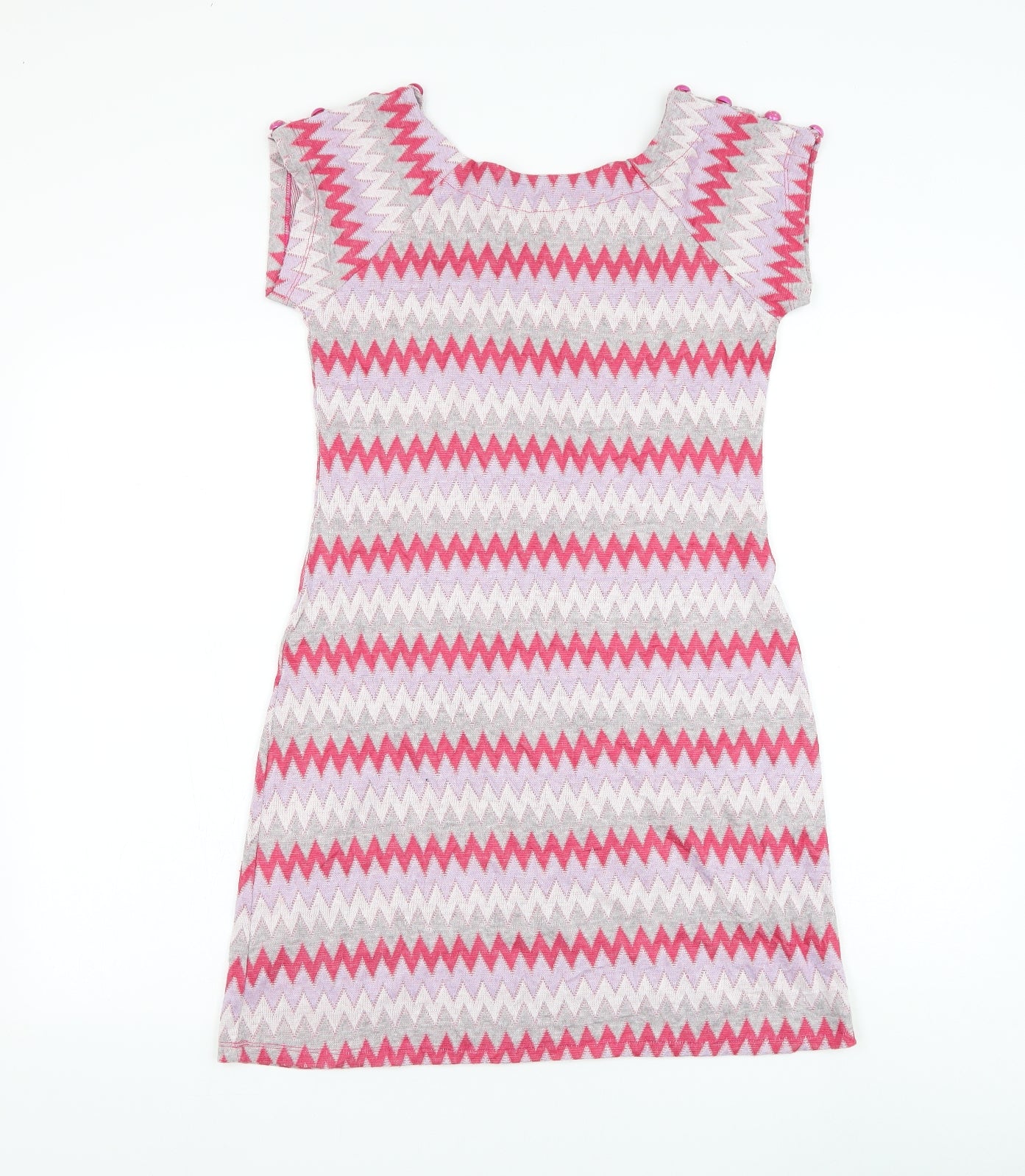 Preworn Womens Pink Chevron Polyester Shift Size M Round Neck Pullover