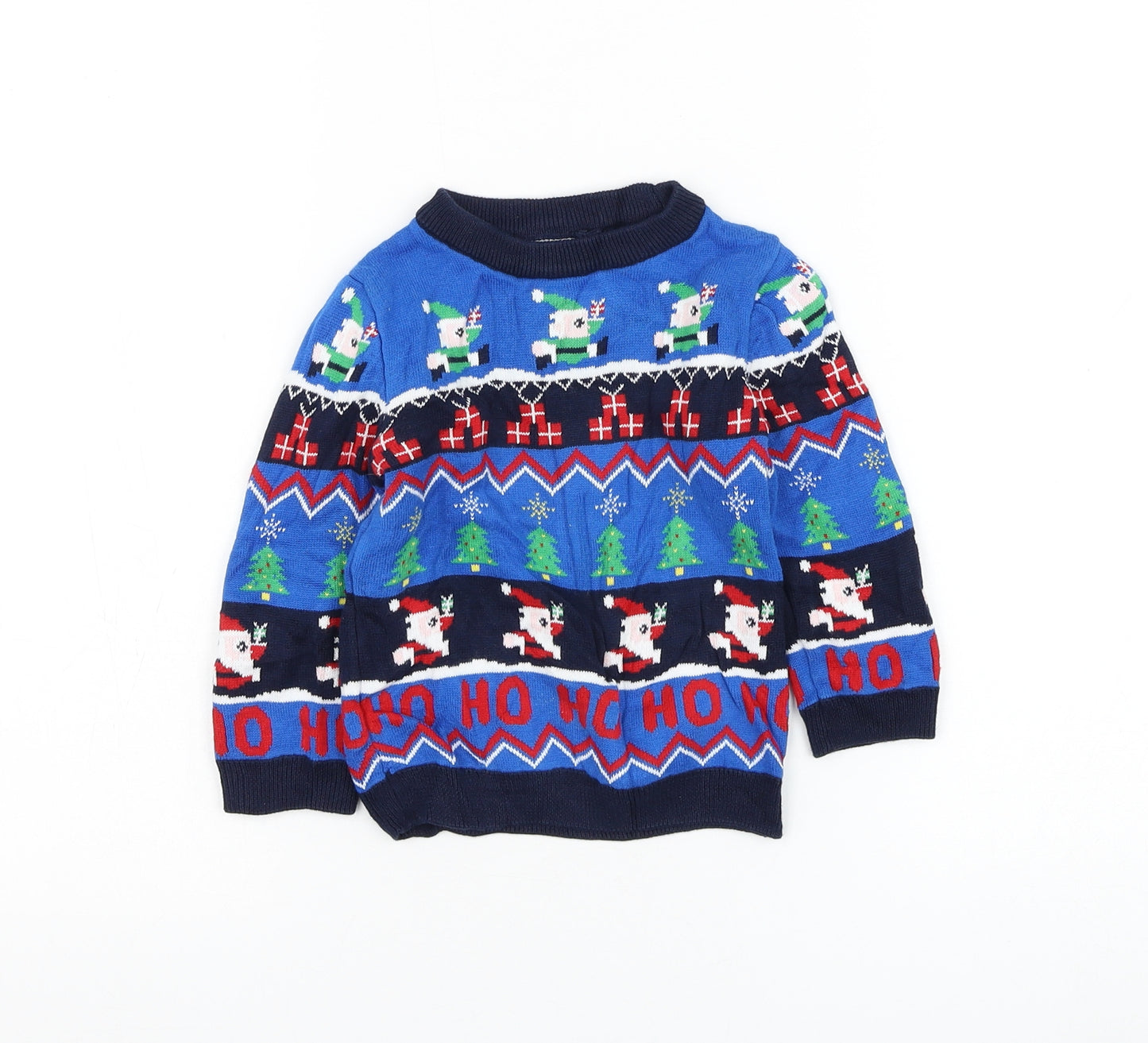 NEXT Boys Blue Geometric Cotton Pullover Jumper Size 12-18 Months Pullover - Christmas Jumper